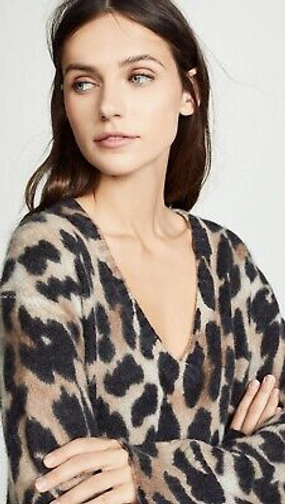 Pre-owned 360cashmere 360 Cashmere Geraldine Leopard Print V-neck Sweater Size Xs, S, M $460 In White Smoke/leopard