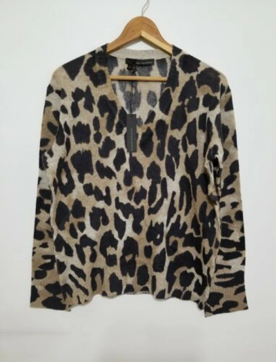 Pre-owned 360cashmere 360 Cashmere Geraldine Leopard Print V-neck Sweater Size Xs, S, M $460 In White Smoke/leopard