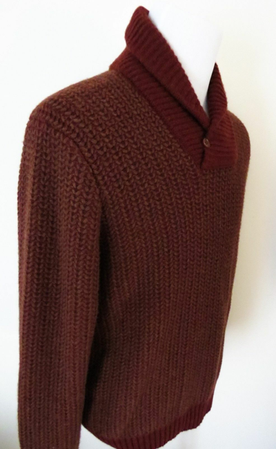 Pre-owned Loro Piana $2395  Rust Shawl Collar Thick 100% Baby Cashmere Sweater 52 Eu Large