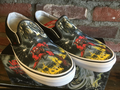 Pre-owned Vans Classic Slip On (iron Maiden 30th) Number Beast Vn-0qfdim3 Multi Sizes $200 In Black
