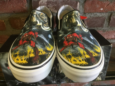 Pre-owned Vans Classic Slip On (iron Maiden 30th) Number Beast Vn-0qfdim3 Multi Sizes $200 In Black