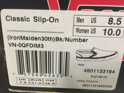 Pre-owned Vans Classic Slip On (iron Maiden 30th) Number Beast Vn-0qfdim3 Multi Sizes $200 In Black