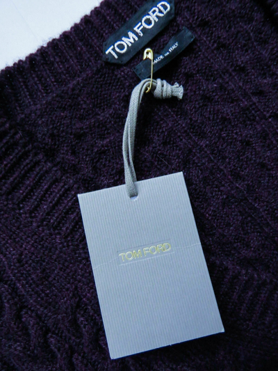 Pre-owned Tom Ford $1660  Super Soft 100% Cashmere Cableknit V-neck Sweater Size 54 Euro Xl In Purple