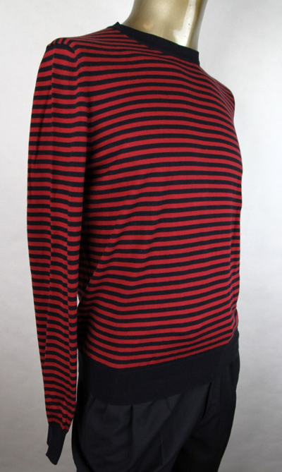 Pre-owned Gucci Men's Black/red Striped Cotton/cashmere Pullover Sweater 411730 4027