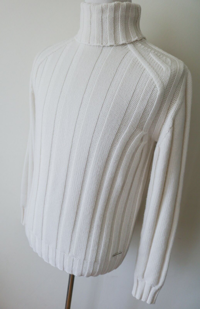 Pre-owned Stefano Ricci $2695  Dolcevita Ivory Thick 100% Cashmere Turtleneck Sweater 52 Eu In White
