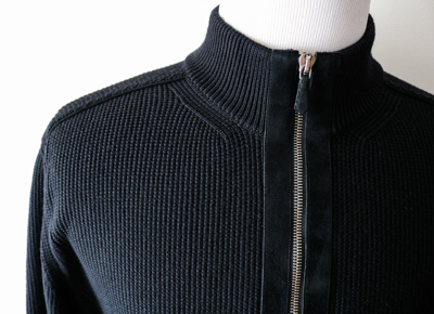 Pre-owned Tom Ford Black Ribbed Full Zip Suede Trim Bomber Cardigan Jacket 52 Euro Large