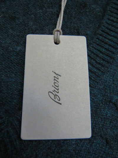Pre-owned Brioni $1780  Super Soft 100% Cashmere Vneck Cableknit Sweater Size 54 Large - Xl In Blue