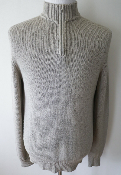 Pre-owned Mezzocollo $1695 Loro Piana Baby Cashmere Blend  1/2 Zip Sweater Size 56 Euro 2xl In Beige