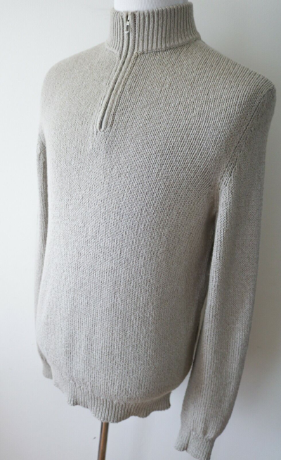 Pre-owned Mezzocollo $1695 Loro Piana Baby Cashmere Blend  1/2 Zip Sweater Size 56 Euro 2xl In Beige