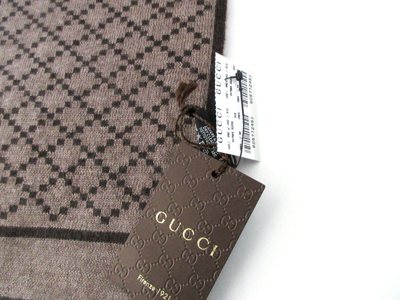 Pre-owned Gucci 347965 Unisex 100% Wool Diamante Reversible Brown/tan Scarf Muffler