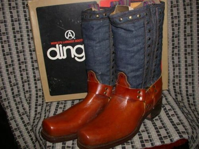 Pre-owned Dingo Vtg 7 8 9.5 11 12  Denim Jean Cowboy Harness Motorcycle Leather Boot In Blue