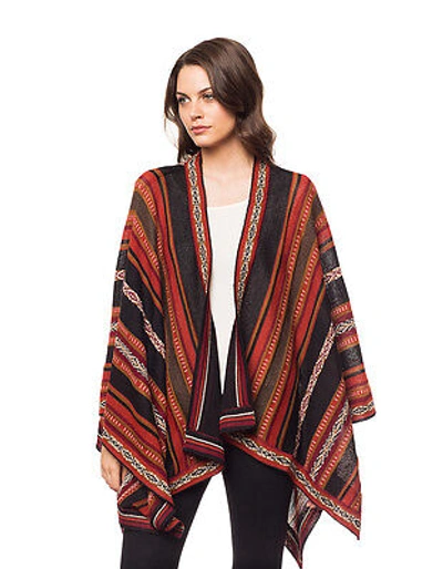 Pre-owned Invisible World Hand Loomed 100% Alpaca Wool Poncho Cape Wrap Potosi  In Multi-color