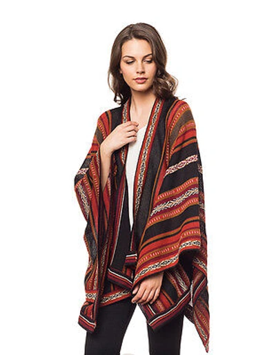 Pre-owned Invisible World Hand Loomed 100% Alpaca Wool Poncho Cape Wrap Potosi  In Multi-color