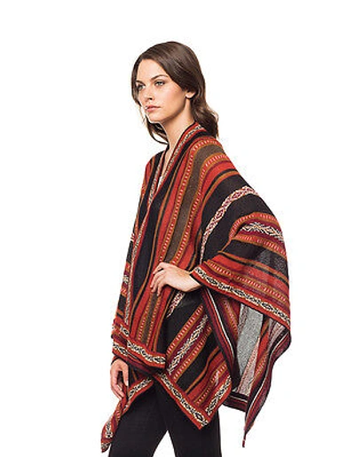 Pre-owned Invisible World Hand Loomed 100% Alpaca Wool Poncho Cape Wrap Potosi  In Multi-color