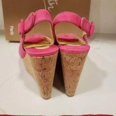 Pre-owned Christian Louboutin Reine De Liege Platform Cork Wedge Heel Sandals Shoes $675 In Pink