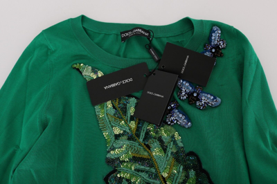 Pre-owned Dolce & Gabbana Sweater Green Silk Crystal Banana Top It38 / Us4 / S Rrp $2900
