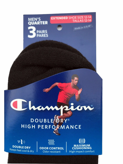 Pre-owned Champion Men's Double Dry High Performance Socks 3-pack Ankle Size 12-14 Usa In Black