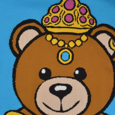 Pre-owned Moschino Ss17  Couture Jeremy Scott Crowned Teddy Bear Jumper Light Blue Sweater