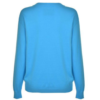 Pre-owned Moschino Ss17  Couture Jeremy Scott Crowned Teddy Bear Jumper Light Blue Sweater