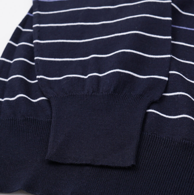 Pre-owned Kiton $1395  Navy Striped Fine-gauge Cotton-silk Sweater M (eu 50) Slim-fit In Blue