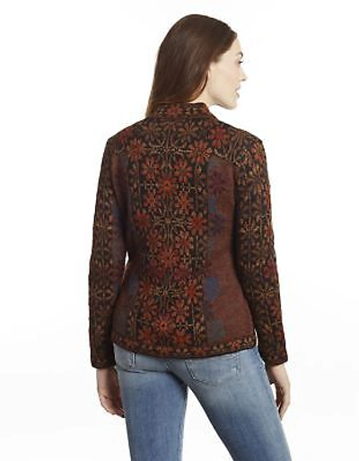 Pre-owned Invisible World Women's 100% Pure Alpaca Floral Cardigan Sweater "ophelia" In Brown