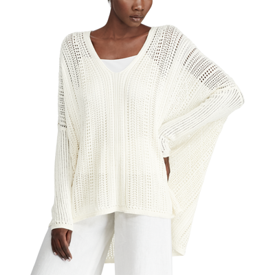 Pre-owned Ralph Lauren $1,450  Purple Label Collection Silk V Neck Pointelle Poncho Sweater In White