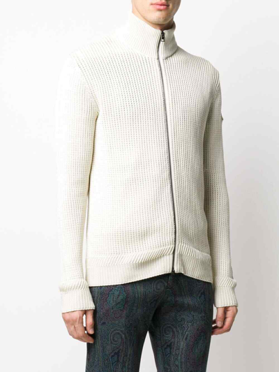 Pre-owned Etro Ivory White Cotton Cable Knit Cardigan Bomber Jacket Sweater Size M Medium