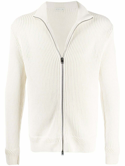 Pre-owned Etro Ivory White Cotton Cable Knit Cardigan Bomber Jacket Sweater Size M Medium