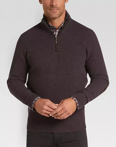 Pre-owned Joseph Abboud Limited Edition 1/4 Zip Mock Neck Mens Cashmere Sweater In Merlot