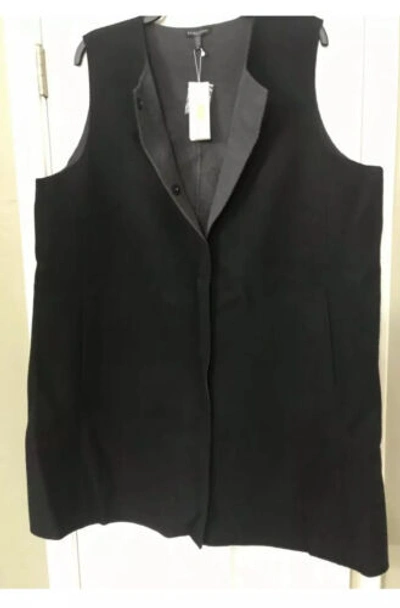 Pre-owned Eileen Fisher 1x  Black Brushed Wool Doubleface Round Neck Vest
