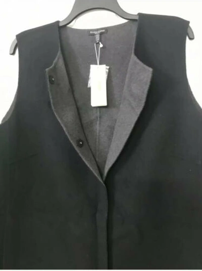 Pre-owned Eileen Fisher 1x  Black Brushed Wool Doubleface Round Neck Vest