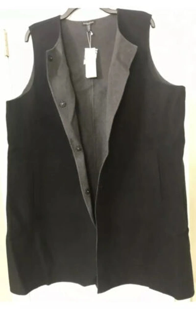 Pre-owned Eileen Fisher 1x  Black Brushed Wool Doubleface Round Neck Vest