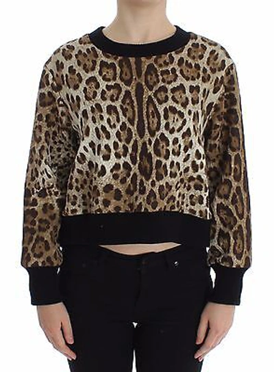 Pre-owned Dolce & Gabbana Brown Leopard Print Crewneck Short Sweater It44/us10/l Rrp $1200