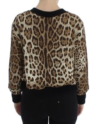 Pre-owned Dolce & Gabbana Brown Leopard Print Crewneck Short Sweater It44/us10/l Rrp $1200