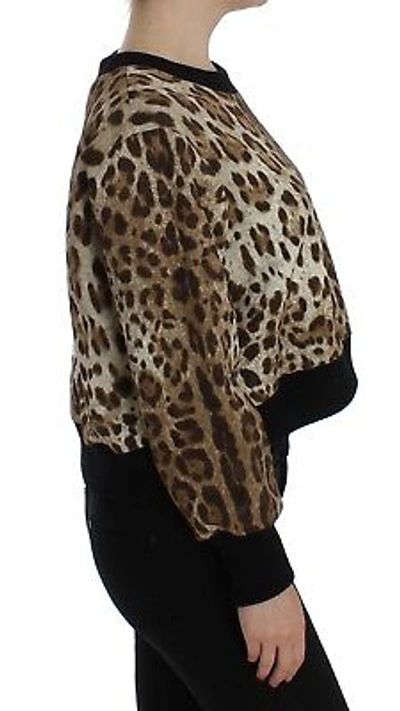 Pre-owned Dolce & Gabbana Brown Leopard Print Crewneck Short Sweater It44/us10/l Rrp $1200