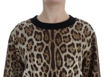 Pre-owned Dolce & Gabbana Brown Leopard Print Crewneck Short Sweater It44/us10/l Rrp $1200