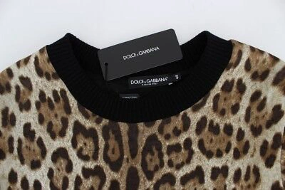 Pre-owned Dolce & Gabbana Brown Leopard Print Crewneck Short Sweater It44/us10/l Rrp $1200