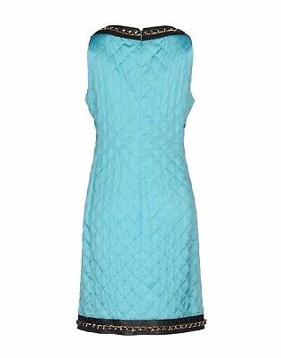 Pre-owned Moschino $3595  Couture Jeremy Scott Turquoise Quilted Barbie Satin Dress Leather In Blue