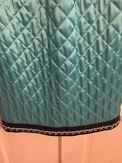 Pre-owned Moschino $3595  Couture Jeremy Scott Turquoise Quilted Barbie Satin Dress Leather In Blue