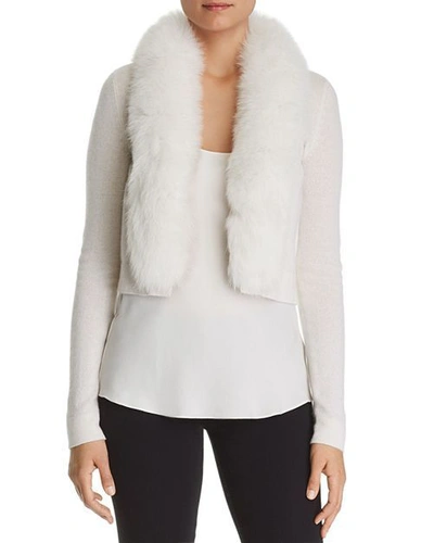 Pre-owned Bloomingdale's C By Bloomingdale Cashmere Ivory Fox Fur Trim Bolero Cardigan Sweater Size L In White