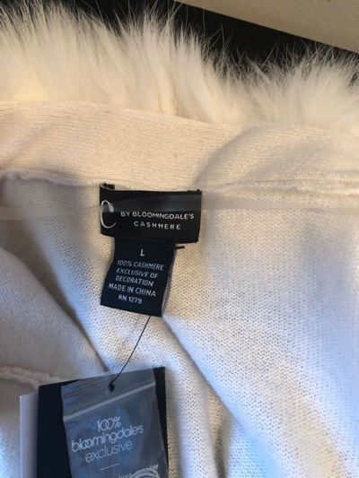 Pre-owned Bloomingdale's C By Bloomingdale Cashmere Ivory Fox Fur Trim Bolero Cardigan Sweater Size L In White