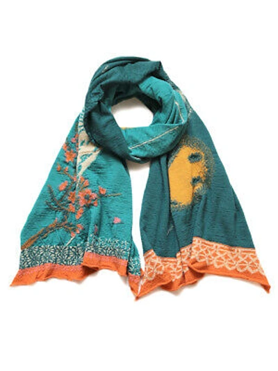 Pre-owned Kapital Capital Milling Wool Muffler " Sakura Kagami Fuji " Scarf From Japan In Turquoise