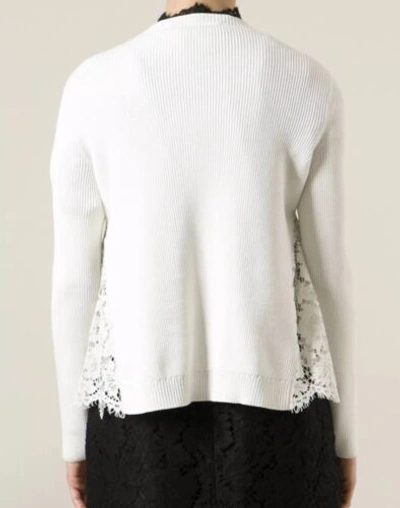 Pre-owned Valentino Lace Panel Inset Pullover Sweater Size Medium Ivory Z376-35 In White