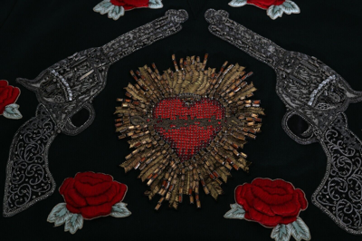Pre-owned Dolce & Gabbana Sweater Green Crystal Heart Roses Gun S. It46 / S Rrp $4900