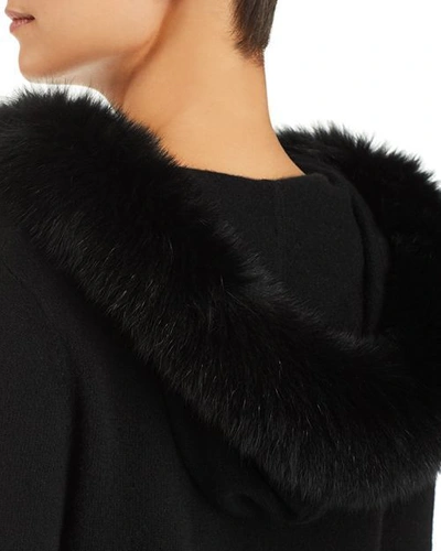 Pre-owned Bloomingdale's C By Bloomingdale Cashmere Hooded Fox Fur Trim Black Long Sleeve Sweater S