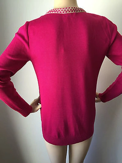 Pre-owned St. John's Bay St John Knit Sweater Sz M Fuscia Pink Cosmo Cardigan  Sweater Santana Knit Wool In Pink Cosmo Fuscia