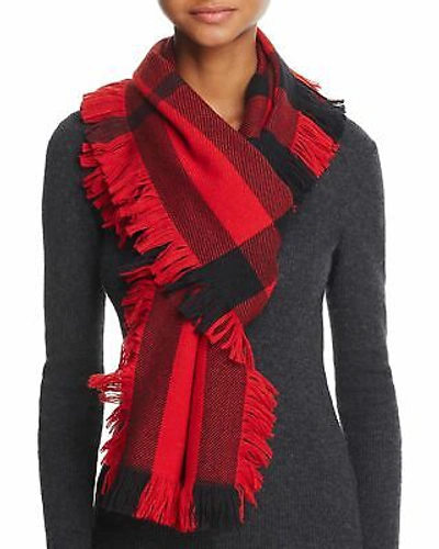 BURBERRY Pre-owned Military Red Half Mega Check Fringe Wool Long Scarf 90''l X 9.8''wnwt