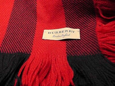 Pre-owned Burberry Military Red Half Mega Check Fringe Wool Long Scarf 90''l X 9.8''wnwt