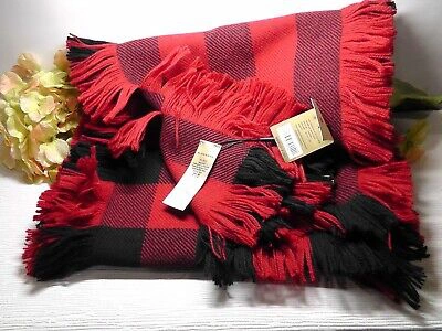 Pre-owned Burberry Military Red Half Mega Check Fringe Wool Long Scarf 90''l X 9.8''wnwt