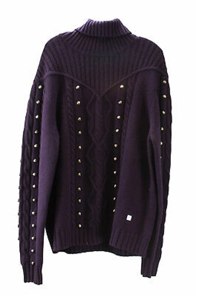 Pre-owned Versace Collection Women's Studded Turtleneck Sweater, Xxx-large Dark Plum In Purple